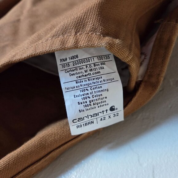 Carhartt Canvas Duck Bib Work Overalls Double Knee Size Mens 42x32 R01 BRN Brown - Picture 9 of 11